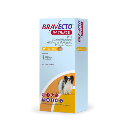 Bravecto® 1M Triple Antiparasitario Interno y Externo para Perros – Protección: 1 Meses